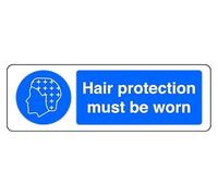 Hair Protection It Must Be Worn - safety sign - 1.2mm Rigid plastic for indoor/outdoor usage (600mm x 200mm) Viewing Distance within 14m.