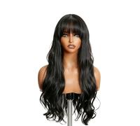 Hair Replacement Middle Part Body Wave Human Hair Wig with Bangs for Black Women 3x1 Lace Wigs 210 Density(18inches)