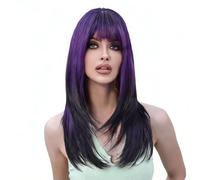 Hair Replacement Purple Gradient Air Bangs, Long Straight Hair Wig With Layered Design, Suitable For Various Occasions