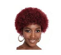 Hair Replacement Soft Wig for Women Afro Kinky Curly Hair Wigs with Bangs Human for Daily Party Use(Red)