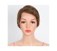 Hair Replacement Straight Pixie Cut Wig Human Hair Wigs 13x6x1 Transparent Lace Front Short(Bruin)