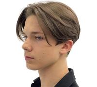 hair replacement system for men Straight Synthetic Short Hair Side Part Wigs for Men Halloween Wig men's toupee(Bruin)
