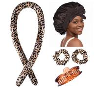 Hair Rollers No Heat Overnight Hair Curling Iron with Satin Hood for Sleeping Leopard Print