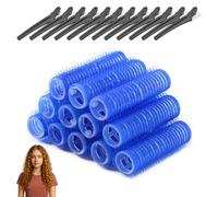 Hair Rollers, Velcro Rollers, Self Grip Small Hair Curlers, Salon Hairdressing Curlers Roller with Clips Tools for Women (Blue), 15mm-12pack, 1.0 count, Pack of 20