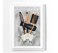 HAIR SALON POSTER PRINT, HAIRDRESSERS AESTHETIC WALL ART PICTURE GREY, WITH DIGITAL GLITTER,NO FRAME, A4 BEAUTY SALON ARTWORK, GLAM WALL ART, NOT REAL GLITTER, GIFT FOR HAIRDRESSER, BEST HAIRDRESSER