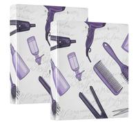 Hair Salon Tools Purple Three Ring Binder, Flexible D Ring Binder with Pockets, 3 Ring Binders for School, College, Office
