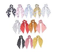 Hair Scarf Hair Scrunchies Chiffon Floral Scrunchie Bands Ponytail Holder Scrunchy Ties 2 in 1 Vintage Accessories for Women Girls 12Pcs