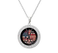 Hair Scissors American Flag Funny Necklace With Printed Pendant Novelty Diamond Jewelry for Women Men Silver/Gold