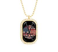 Hair Scissors American Flag Funny Pendant Necklace for Women Personalized Fashion Jewelry Diamond Necklaces for Wedding Birthday Gold Silver