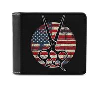 Hair Scissors American Flag Novelty Wallet Slim Front Pocket Bifold Wallet with ID Credit Card Holder for Women Men