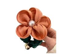Hair Scrunchies 4pcs Elegant Pearl Flower Hair Rope Organza Stretch Scrunchies Accessories Headwear Ponytail Holder(Orange)