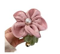 Hair Scrunchies 4pcs Elegant Pearl Flower Hair Rope Organza Stretch Scrunchies Accessories Headwear Ponytail Holder(Pink)