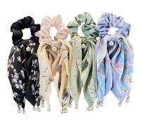 Hair Scrunchies, 4PCS Large Bow Scrunchie, Flower Pattern Hair Ties with Bows and Imitation Pearl, Elastic Ponytail Holders for Women Girls Bows for Women