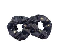 Hair Scrunchies Elastics, Golden Star Patterned Fabric Hair Loop Rope 2/4/6 Pcs Multicolor(Black 2pcs)