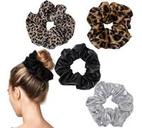 Hair Scrunchies for Women Leopard Print Scrunchies Strong Hold Hair Bobbles Extra Large Scrunchie for Thick Hair, Dark & Light Leopard Print, Pack of 4