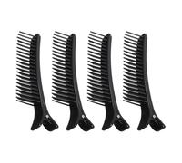 Hair Sectioning Clips 4pcs with Parting Comb for Salon Styling | Plastic Black Design, Wide Jaws and Custom Teeth, for Bangs, Fine Hair, Home Colouring