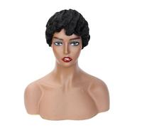 Hair Short Curly Wig Wigs for Finger Wave Synthetic Black Hair Wig Cosplay(Black)
