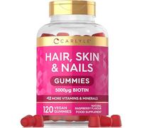 Hair Skin and Nails Gummies | 5000mcg Biotin | 120 Gummies | with Vitamins A, B12, B6, C, D, E & Zinc | Natural Raspberry Flavour | by Carlyle