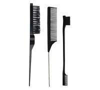 Hair Slick Brush, 3 Pcs Slick Back Hair Brush, with Edges brush, Back Combing Brushes, Hair Gel Brush, Teasing Brush, Rat Tail Comb for Hairdresser Women Baby Children, Black