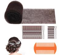 Hair Sponge for Updo, Hair Mesh for Updos with 50P U Shape Pin, Bobby Pins & Comb Hair Bumps for Volume Insert, Hairs Padding Non-Irritating, All-Day Hold Bun Maker (Brown)