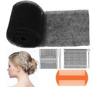 Hair Sponge for Updo, Hair Mesh for Updos with 50P U Shape Pin, Bobby Pins & Comb Hair Bumps for Volume Insert, Hairs Padding Non-Irritating, All-Day Hold Bun Maker (Black)