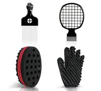 Hair Sponge Set with Curl Sponge Glove, Metal Hair Pick and Hair Twist Comb for Men Women Curls Selalu