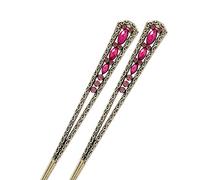 hair stick, 2 Pieces Japanese Chinese Hair Sticks for Bun Retro Gem Hair Chopsticks Hair Accessories for Women Girls Long Hair - Red(Rose Red)
