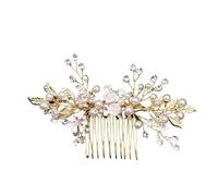 Hair stick 2pc Bridal Wedding Pearl Flower Hairpin Side Comb Golden Leaf Shaped Tiaras Insert Jewelry Hair Bride Headwear for Women(Gold 3)