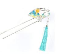 Hair sticks,hair stick pin,hair chopsticks for women,Hair Chopsticks,Metal Fan Hair Sticks Blue Tassel Hair Chopsticks U Shape Hair Pins Stick Chinese Classical For Thick Hair