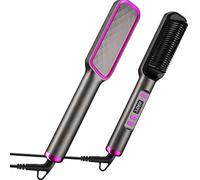 Hair Straightener Brush 2 in 1 Ceramic Straightening Comb with LED Display Fast Heating Anti Scald Design Adjustable Temperature 80℃ to 230℃ for Smooth Straight Hair and Curls (Grey)