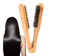 Hair Straightener Brush - Anti Static Hair Straightening Clamp Brush - Hair Comb, Wooden Hair Clamp Comb, V Shape Styling Boar Bristles Detangler Tool, Styling Comb