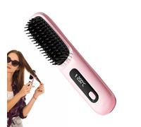 Hair Straightener Brush- Cordless Rechargeable Styling Tool | Electric Heated Smoothing Brush Travel Friendly Device Led Temperature Display Wireless Straightening Solution For Home Salon Use On Dry F