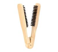 Hair Straightener Brush - Double-Sided Hair Straightener Comb | Wooden Clamp Comb | V Shape Haiir Detanngler Brush | Boar Bristles Detaangler Tool for Smoothing Thick Haiir in Salons, Homes, Studios