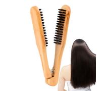 Hair Straightener Brush - Double-Sided Hair Straightener Comb | Wooden Clamp Comb | V Shape Haiir Detanngler Brush | Boar Bristles Detaangler Tool for Smoothing Thick Haiir in Salons, Homes, Studios