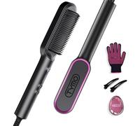 TYMO Hair Straightener Brush UK, Flat Iron and Hair Brush 2-in-1, Anti-Scald, Fast Heating, 5 Temp Settings (130℃-210℃), Professional Salon at Home, Wider Comb for Even Straightening, Black