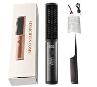 Hair Straightener Comb - Portable Straightening Comb Four Temperature Levels Flat Iron Anti-Burn Styling Tool for More Shine Less Frizziness Salon Travel Girls Home Straight Shiny Hair