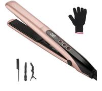 Hair Straightener, Professional Ceramic Plates Straightener for Women Hair Flat Iron and Hair Curler 2 in 1, Lasting Results, Digital Display 100°C-230°C, with Glove