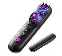Hair Straightening Brush | Cordless Hair Straightener, Ceramic Comb with LED Display 3 Temperature Settings | Dry Wet Use Salon Home Beach
