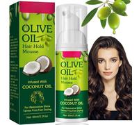 Hair Styling Curling Mousse, Olive Oil Natural Moisturizing Foam for Frizz Control, Long-Lasting Smooth Hold, Multi-Purpose Fluffy Hair Mousse