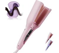 Hair Styling Tool with Negative Ionic Technology, French Wave Curling Iron, 3D Curling Iron for Quickly Creating Smooth Waves, Adjustable for Travel & Home (Pink)