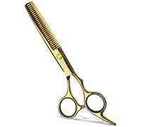 Hair Thinning Scissors Cutting Teeth Shears Professional Barber ULG Hairdressing Texturizing Salon Razor Edge Scissor Japanese Stainless Steel with Detachable Finger Ring 16.5 cm, Gold