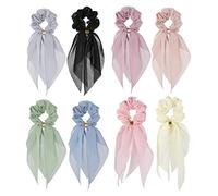 Hair Ties for Women Girls, 8 Pcs Scrunchie Double Layer Bow Hair Cute Rabbit Ear Bow Scrunchies with Assorted Colors..