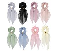 Hair Ties for Women Girls, 8 Pcs Scrunchie Double Layer Bow Hair Cute Rabbit Ear Bow Scrunchies with Assorted Colors 1