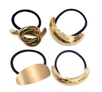 Hair Ties, Hair Cuff, Stylish Decorative Ring Versatile Use 4pcs Geometric Design Gold Finish Secure Hold, Ponytail Holder for Accessories, 2.28 x 0.98 x 1.18 inches