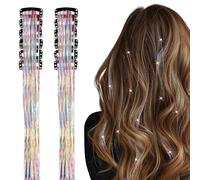 Hair Tinsel 12Pcs Colorful Glitter Hairs Extensions 19.6 Inch Party Dazzle Hair Accessories Heat Resistant Party Festival Accessories for Women - Rainbow