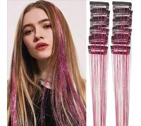 Hair Tinsel Clip In, 60CM Extensions Gold Hair Accessories, 6 Pieces Each Box, Synthetic Fiber Sparkle Strands, Shiny Sparkly Fairy Tinsel Hairs Kit for Women Girls Kids Festival Party (A04-2 Boxs)