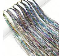 Hair Tinsel Extensions, 1200Strands Holographic Sparkle Glitter Highlights Hairpieces Colorful Straight Fairy Shiny Tinsel Long Dazzle Synthetic Hair for Women Girls Party Decoration-47Inch, Rainbow