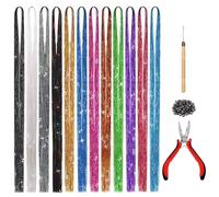 Hair Tinsel Kit, 12 Shiny Colors 48 Inch Tinsel Hair Extensions with Tools and Instruction for Girls, Women