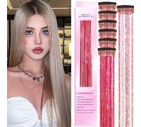 Hair Tinsel Kit with 47INCH 1200 Strands Heat Resistant Glitter Tinsel Hair Extension, Sparkling Shinny Fairy Hair Accessories for Women Girls Kids Festival Party Dazzle (Clip-Red)