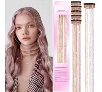 Hair Tinsel Kit with 47INCH 1200 Strands Heat Resistant Glitter Tinsel Hair Extension, Sparkling Shinny Fairy Hair Accessories for Women Girls Kids Festival Party Dazzle (Clip-Star Gold)